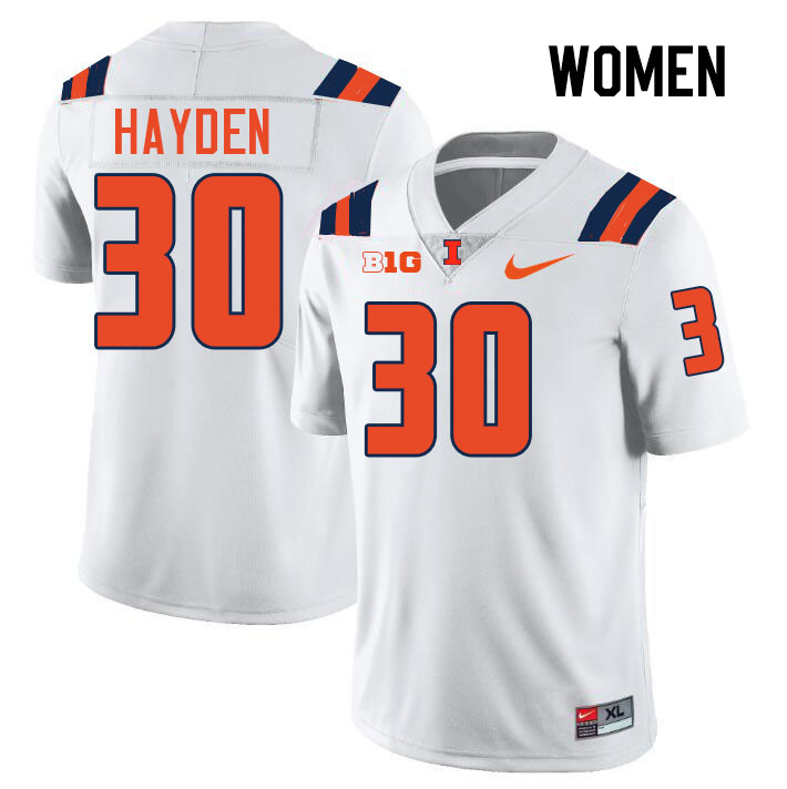 Women #30 Jojo Hayden Illinois Fighting Illini College Football Jerseys Stitched-White